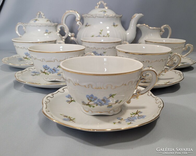 Zsolnay blue peach flower pattern porcelain tea set