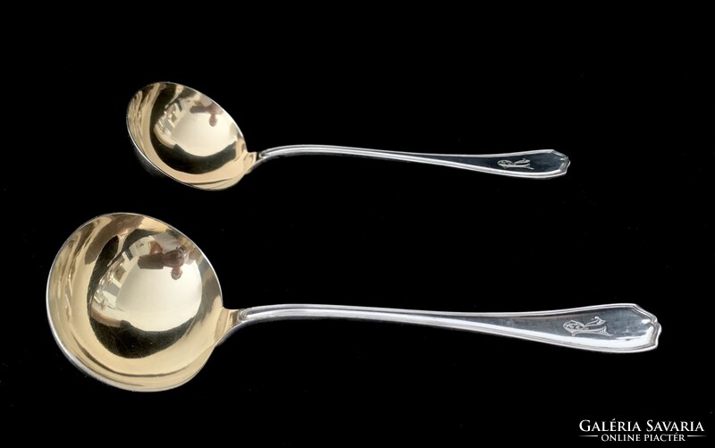 Pair of gold-plated silver ladles, in a box