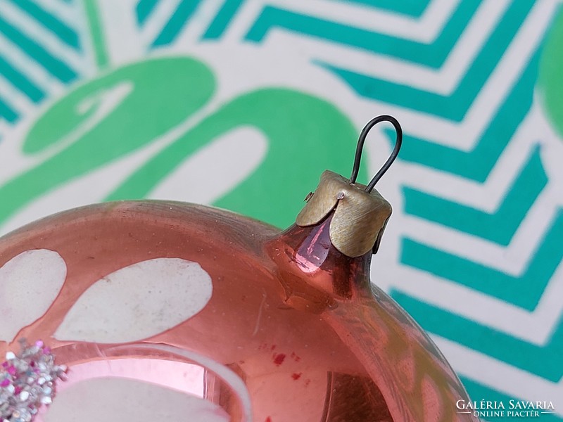 Régi üveg karácsonyfadísz festett gömb orosz üvegdísz