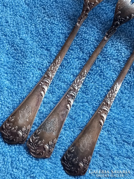 3 Antique French Rococo 143g (950 fine) sterling silver forks from the workshop of Emile Puiforcat