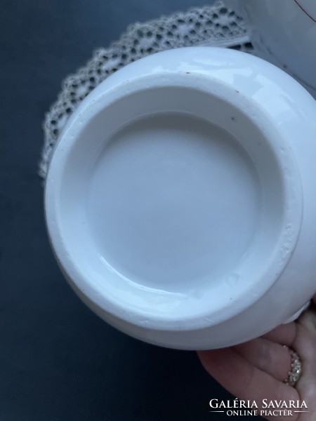 Antik bécsi rózsás kézzel festett, nagy finomporcelán bieder cukortartó