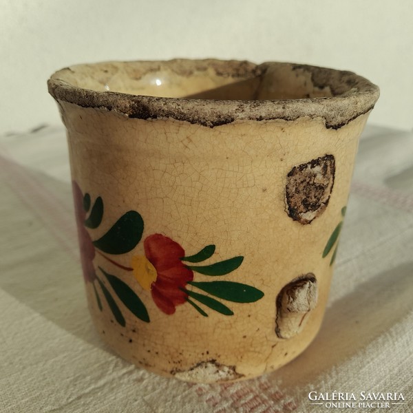 Hollóháza glazed earthenware bowl with folk painting