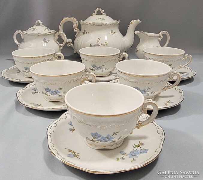 Zsolnay kék barackvirág mintás porcelán teás készlet