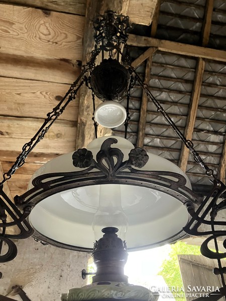 Art Nouveau majolica chandelier lamp - ceiling lamp - chandelier - kerosene lamp
