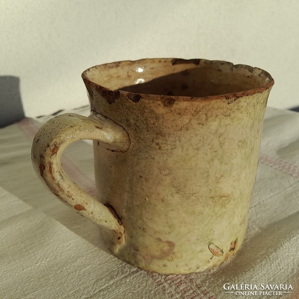 Ancient glazed earthenware bowl with ears, ethnographic museum piece!