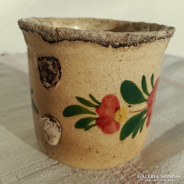 Hollóháza glazed earthenware bowl with folk painting