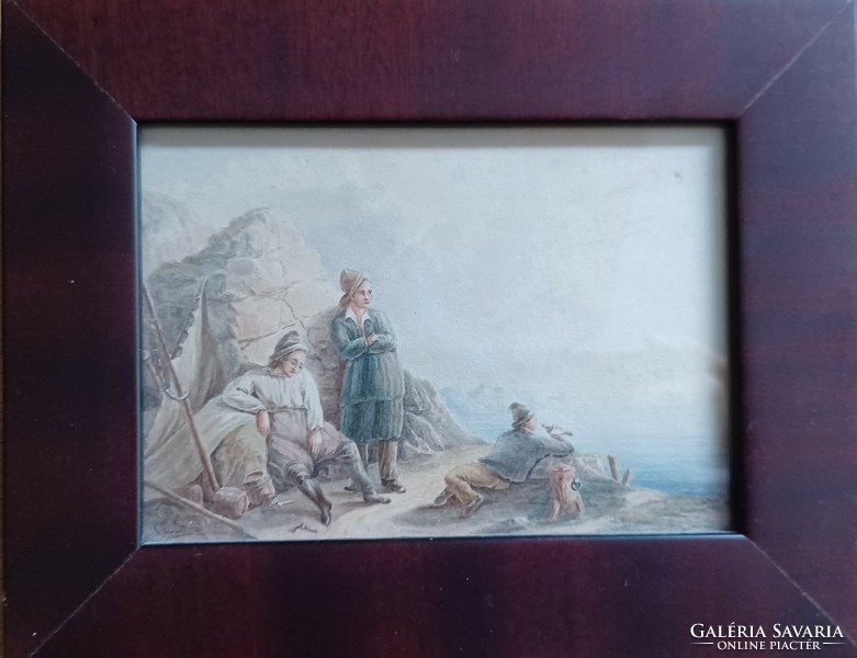 Shipwrecked: antique watercolor, by an unknown artist. Small image.