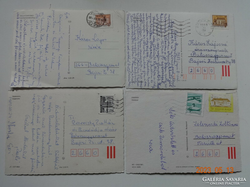 Old (retro) Balaton greeting cards, 4 together: Balatonfüred, Boglárlelle, Badacsony, Zamárdi