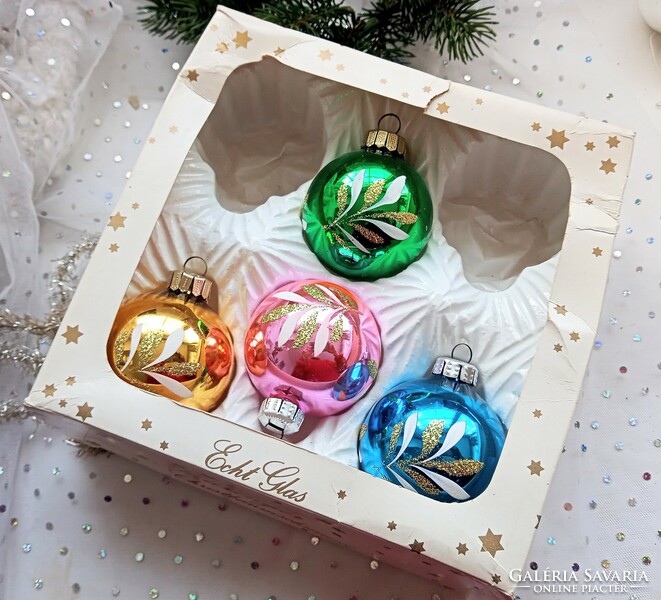Régi Lauscha üveg színes festett  gömb karácsonyfa díszek 4db 6cm