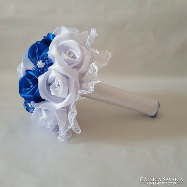 New, custom-made snow-white-blue rhinestone bridal eternal bouquet