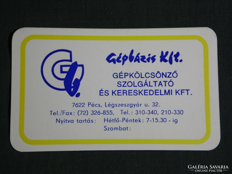Kártyanaptár, Gépbázis Kft., gépkölcsönző szolgáltató, Pécs,1998, (6)