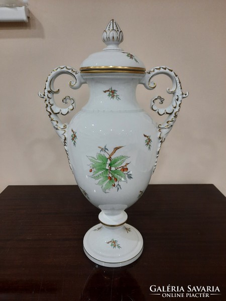 Largest Herend Hecsedli porcelain goblet vase with rosehip pattern