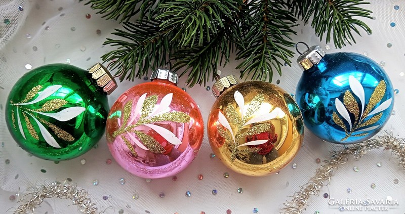 Régi Lauscha üveg színes festett  gömb karácsonyfa díszek 4db 6cm
