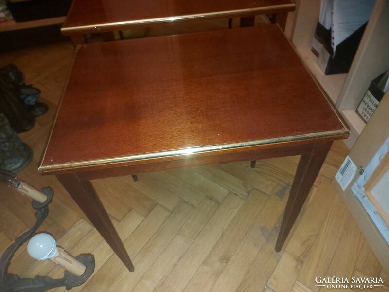 3 Pcs, sliding into each other, art deco table with copper edge, copper feet