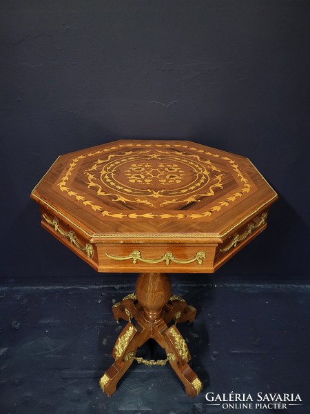 8 Corner marquetry table, side table, coffee table