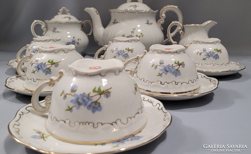 Zsolnay kék barackvirág mintás porcelán teás készlet