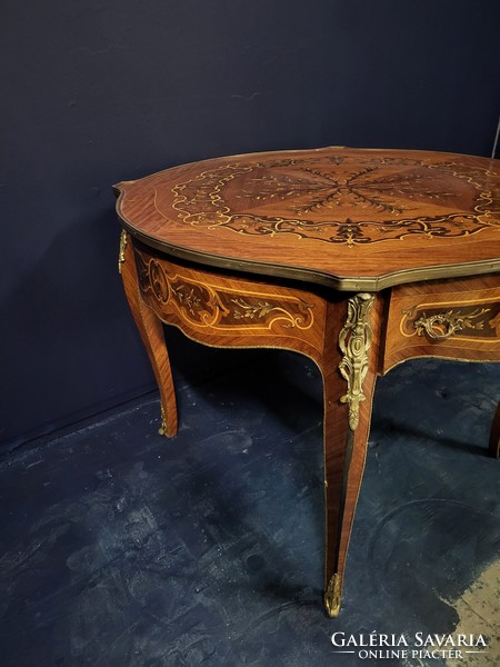 XV. Lajos stílusú intarziás asztal , íróasztal , díszasztal , center asztal