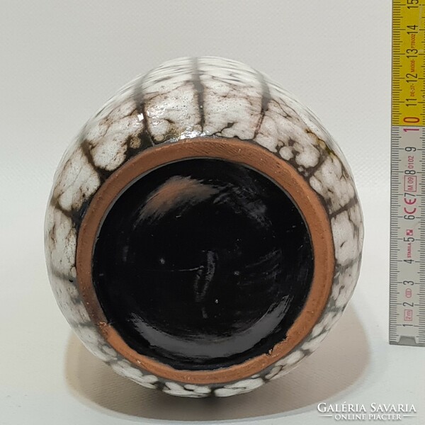 Large ceramic vase from Hódmezővásárhely, striped, dark brown, gray glaze (2937)
