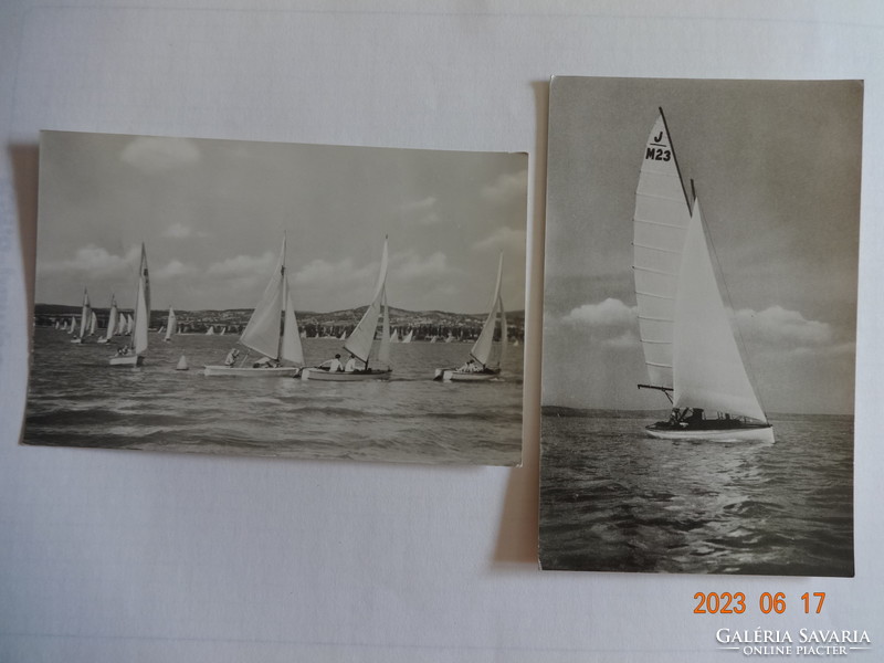 2 old postcards together: sailboats on the Balaton (1959, 1960)
