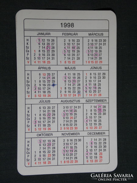 Card calendar, pbs-hungary paper office and stationery stores, Pécs, Győr, Veszprém, Szombathely, 1998, (6)