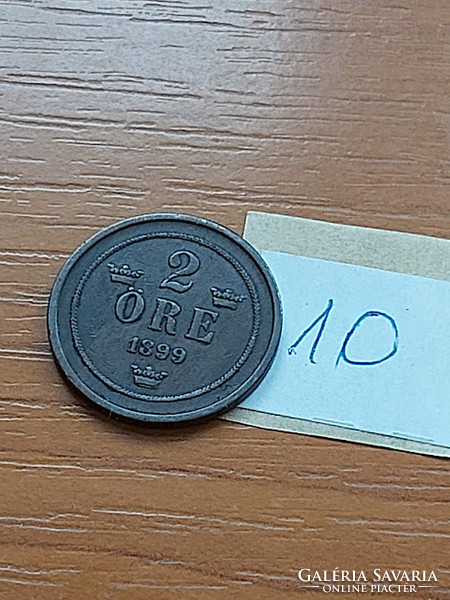 Sweden 2 öre 1899 bronze, ii. Oscar 10.