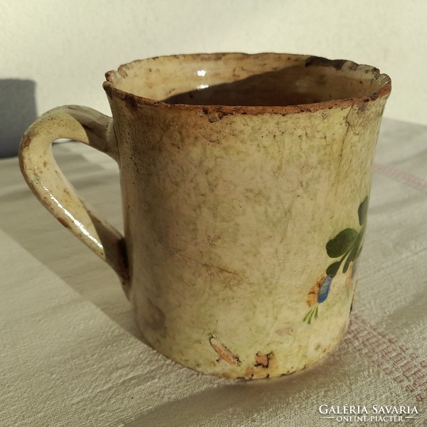 Ancient glazed earthenware bowl with ears, ethnographic museum piece!