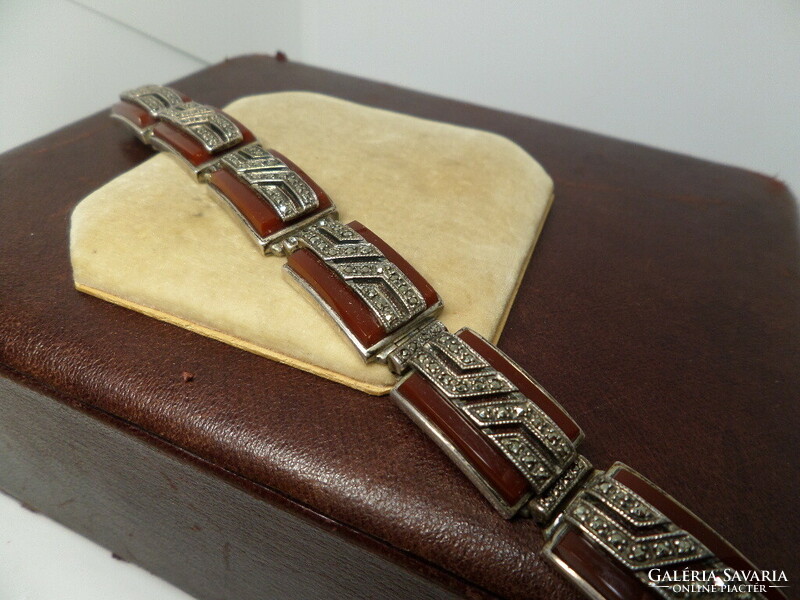 Silver bracelet / bracelet with brown agate and marcasite