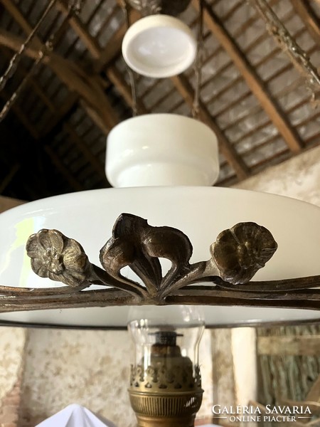 Art Nouveau majolica chandelier lamp - ceiling lamp - chandelier - kerosene lamp