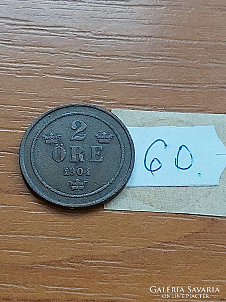 SVÉDORSZÁG 2 ÖRE 1904  BRONZ, II. Oszkár  60.