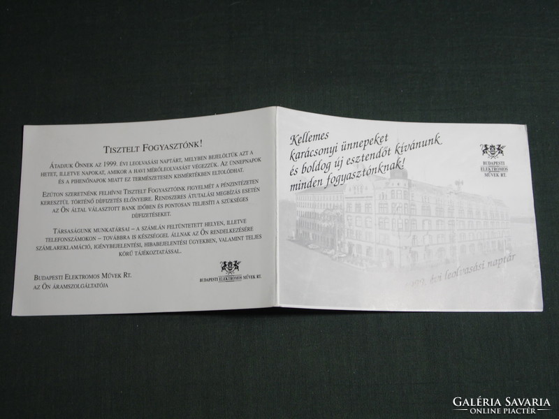 Card calendar, Budapest electrical works, graphic, headquarters building, name date, 1999, (6)