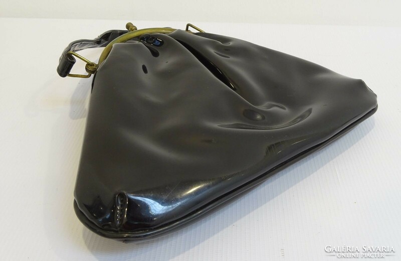 0H489 old black women's bag patent leather bag