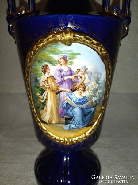 1920 körüli Gyönyörű Josef Strnact Ausztria kézzel festett váza aranyozott
