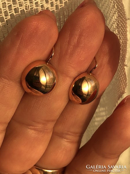 Large gold lens earrings 14 k