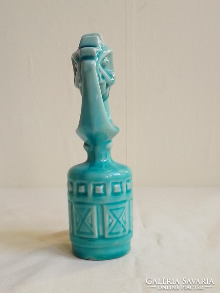 Old faience blue turquoise underglaze Zsolnay ceramics, Palatine Judit Hajnalka, abstract sculpture sun figure