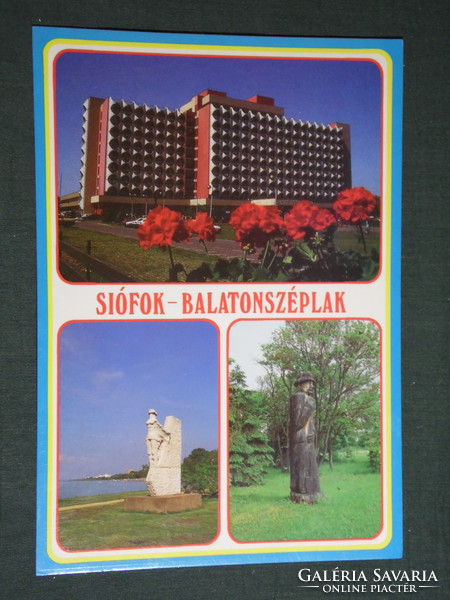 Postcard, Siófok Balatonszéplak, mosaic details, silver beach hotel, Balaton mermaid statue