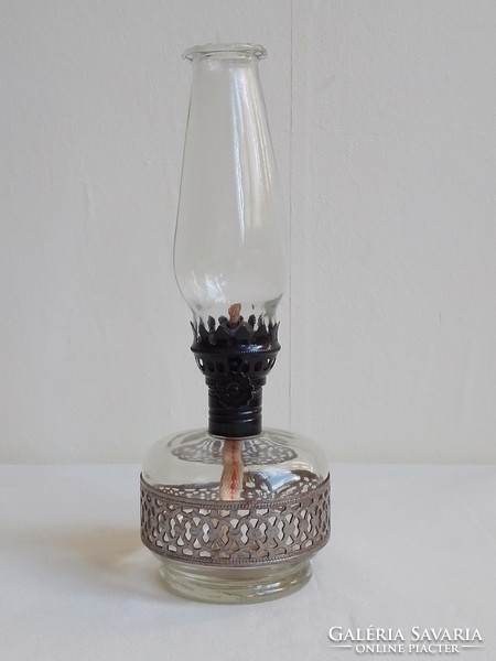 Nostalgia table kerosene lamp glass body metal decorative strap thick cast glass cylinder