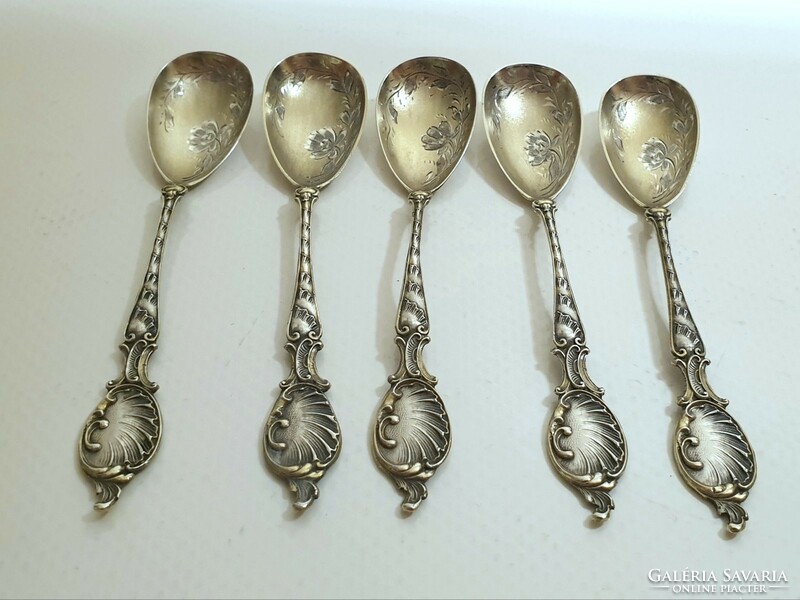 5 silver Art Nouveau coffee spoons