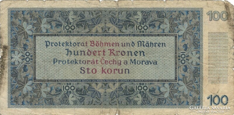 100 korun korona kronen 1940 I. kiadás Cseh Morva Protectorátus 1.