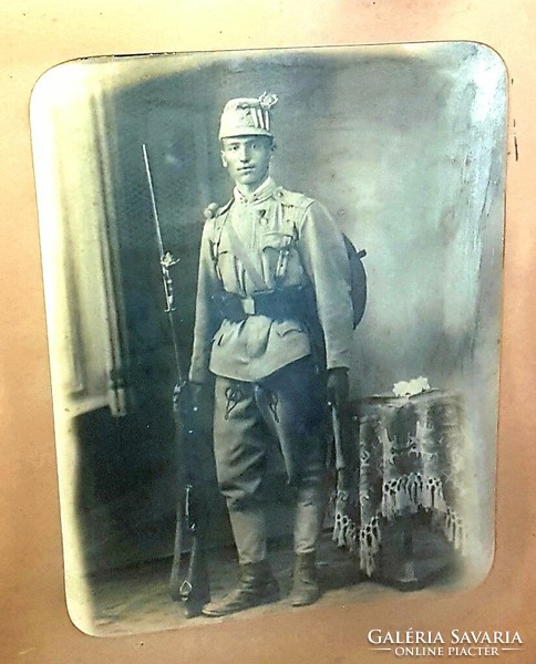 I.Vh soldier with gun and roses photo large 81x67cm framed