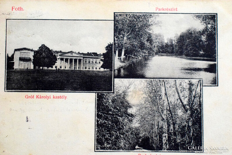 Fót / Foth mozaiklap - gr Károlyi kastély , parkrészlet  1910  helybeni kiadás  Párizsba küldve