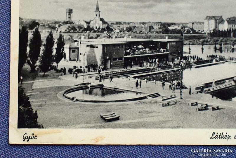 Győr - Látkép a városi uszodával   fotó képeslap   1941