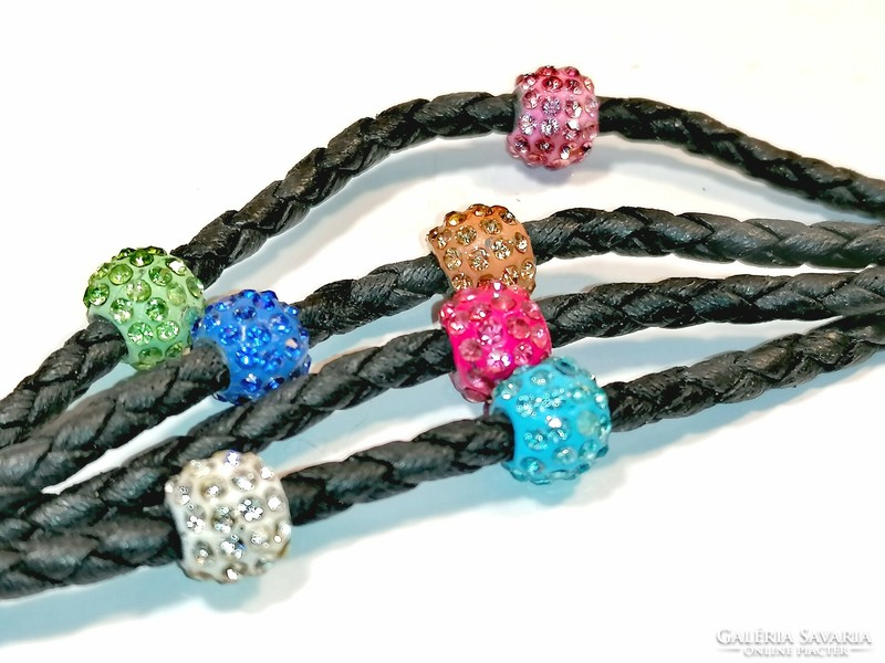 Black bracelet with colorful rhinestone beads (1171)