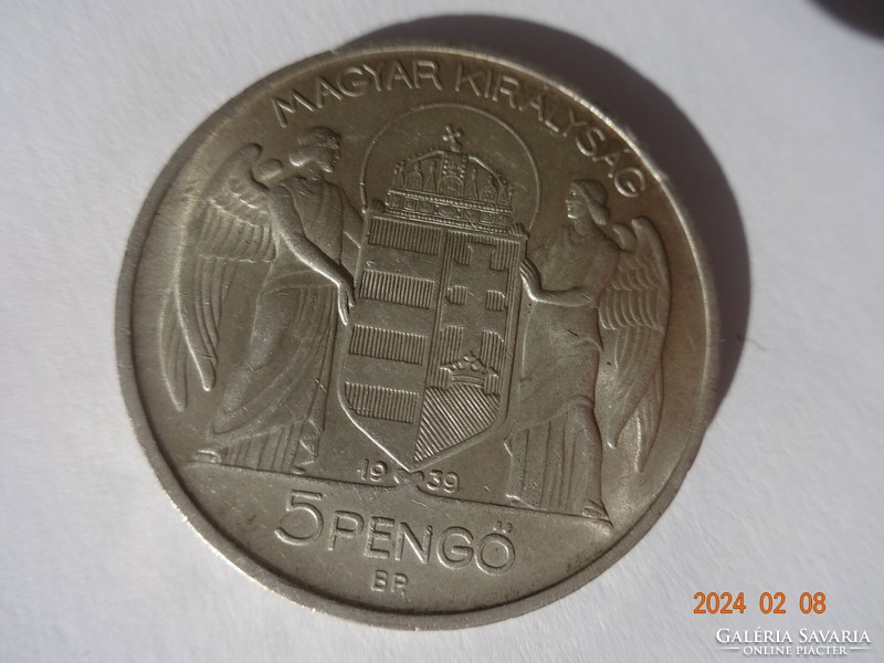 Horthy ezüst 5 pengő, 1939