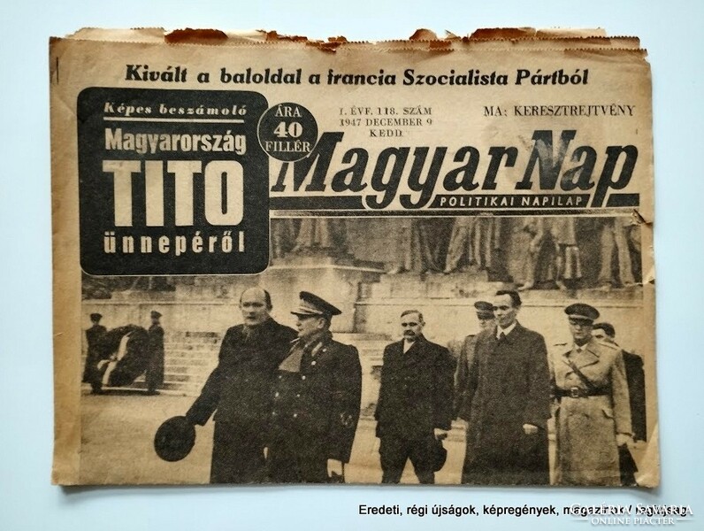 1947 december 9  /  Magyar Nap  /  Eredeti, régi ÚJSÁG  Ssz.:  26864