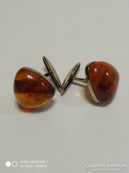 Pair of silver Russian (875) women's cufflinks with amber stones.