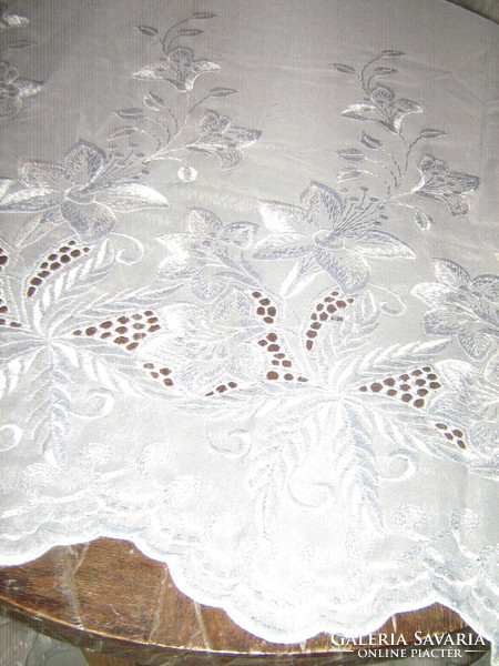 Azure patterned curtain with floral embroidery in fabulous white fabric