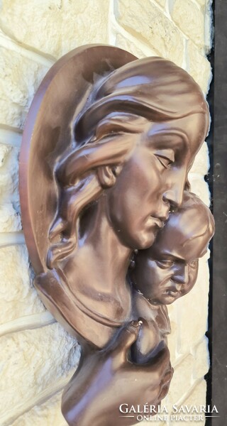 Antique wall ceramic relief large-sized statue Mary marked. Austrian