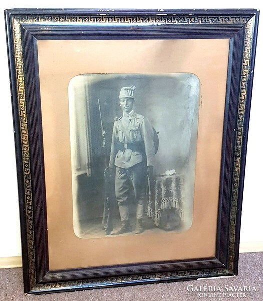 I.Vh soldier with gun and roses photo large 81x67cm framed