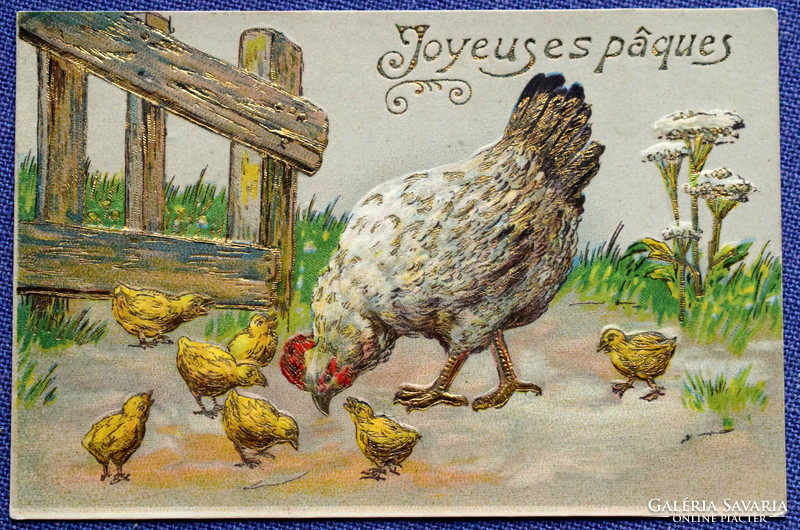 Antique Embossed Easter Greeting Card Poultry Yard