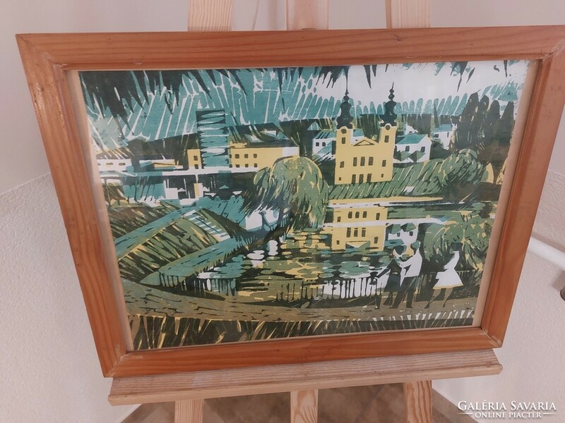 (K) Endre Székely linocut with frame 52x40 cm